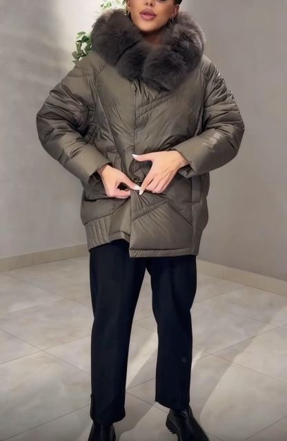 Quilted down jacket with fur collar