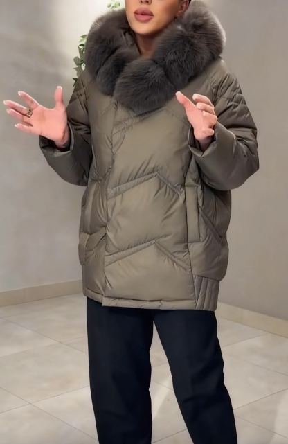 Quilted down jacket with fur collar