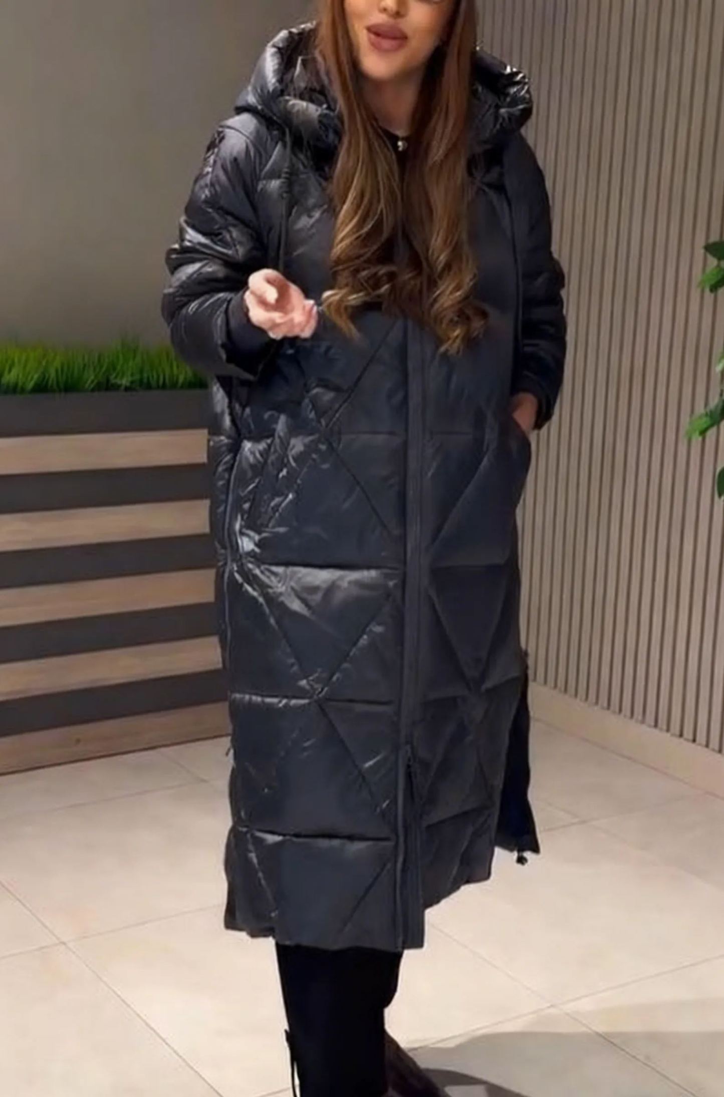Longline Diamond-Quilted Puffer Coat