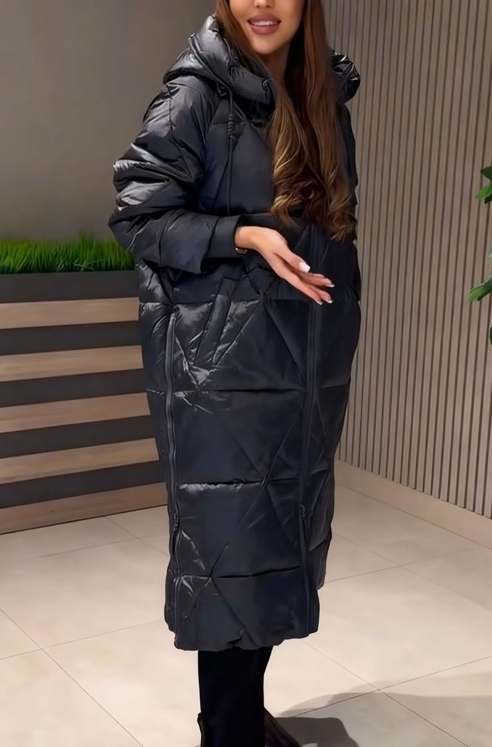 Longline Diamond-Quilted Puffer Coat