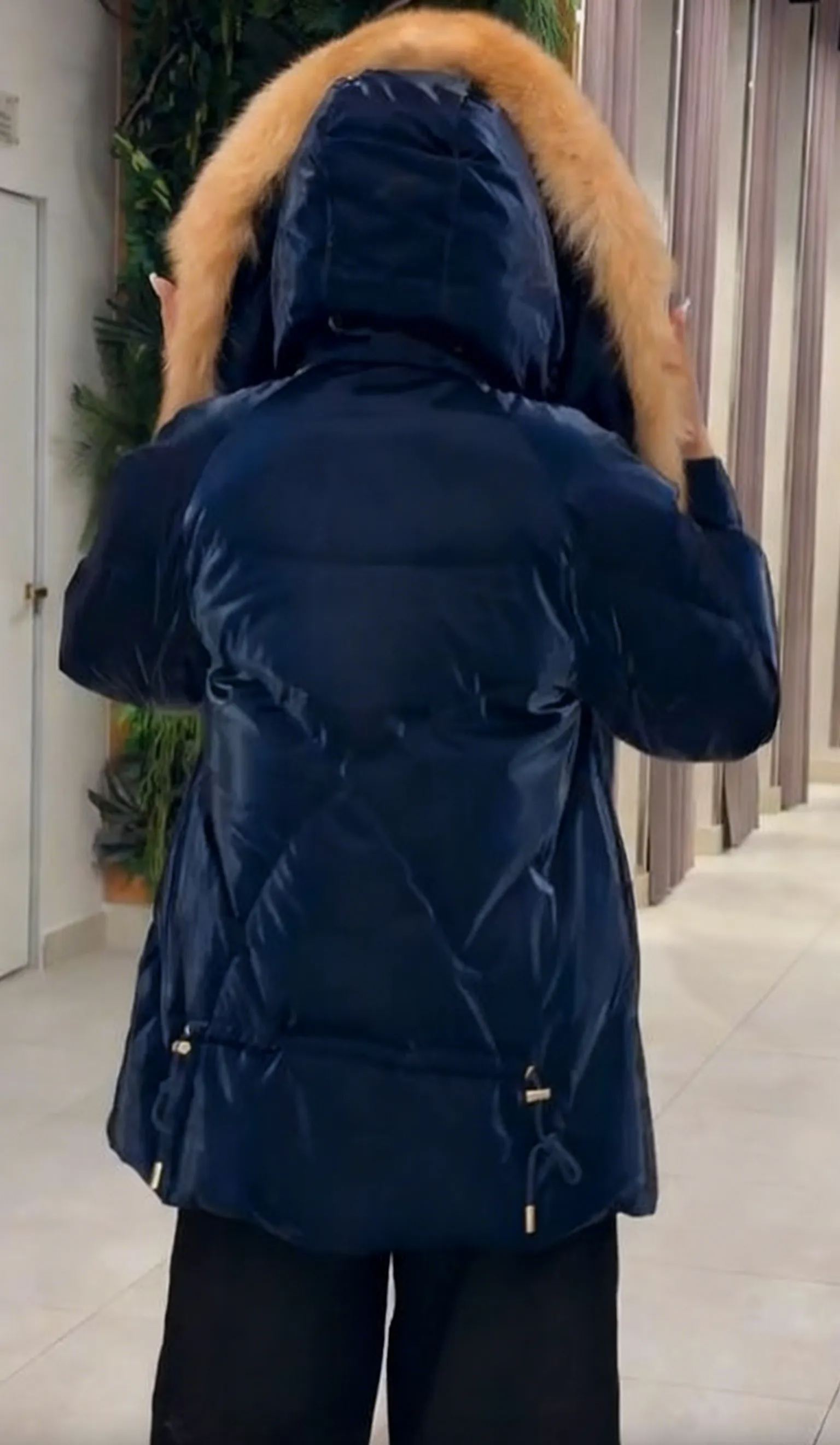 Faux Fur-Trimmed Velvet Hooded Down Jacket