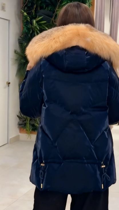 Faux Fur-Trimmed Velvet Hooded Down Jacket