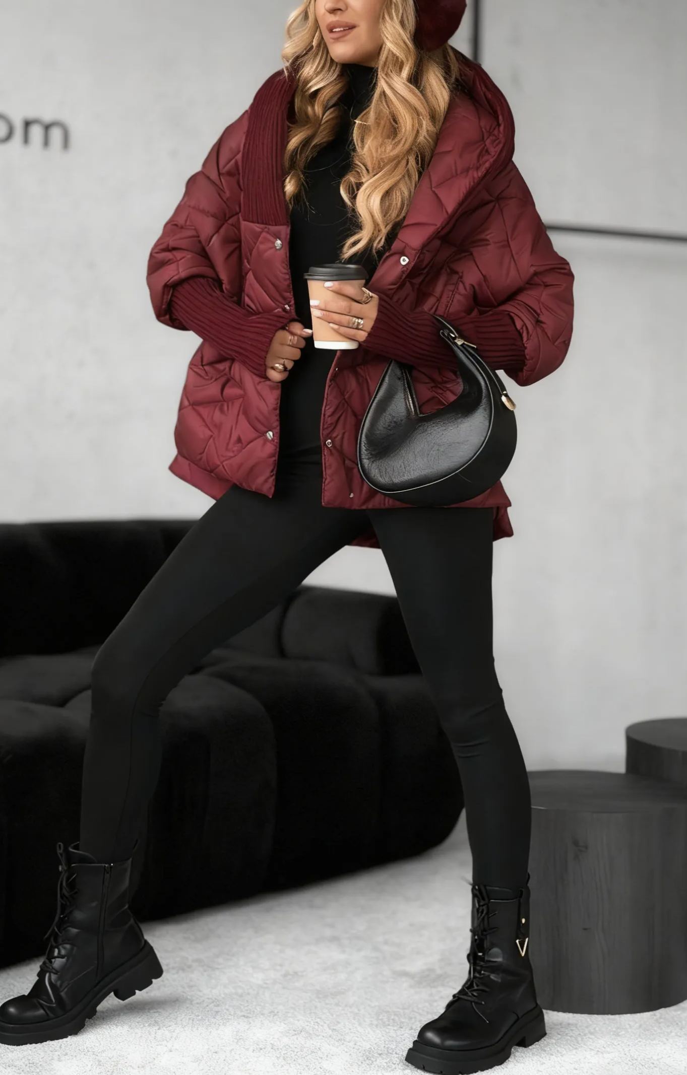 Burgundy Oversized Hooded Jacket