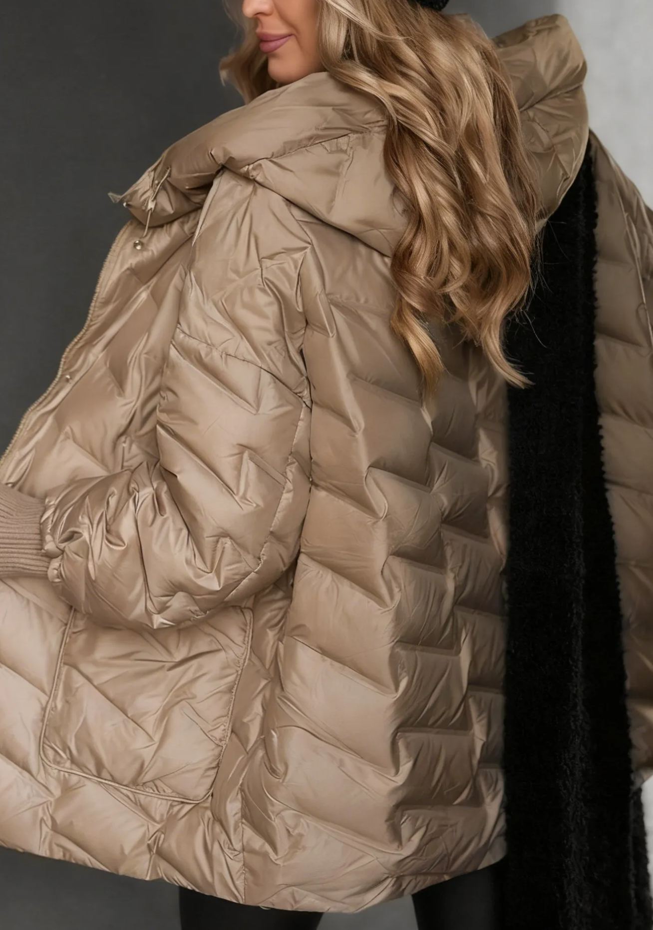 Choose Yourself Beige Hooded Down Jacket