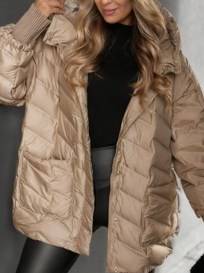 Choose Yourself Beige Hooded Down Jacket