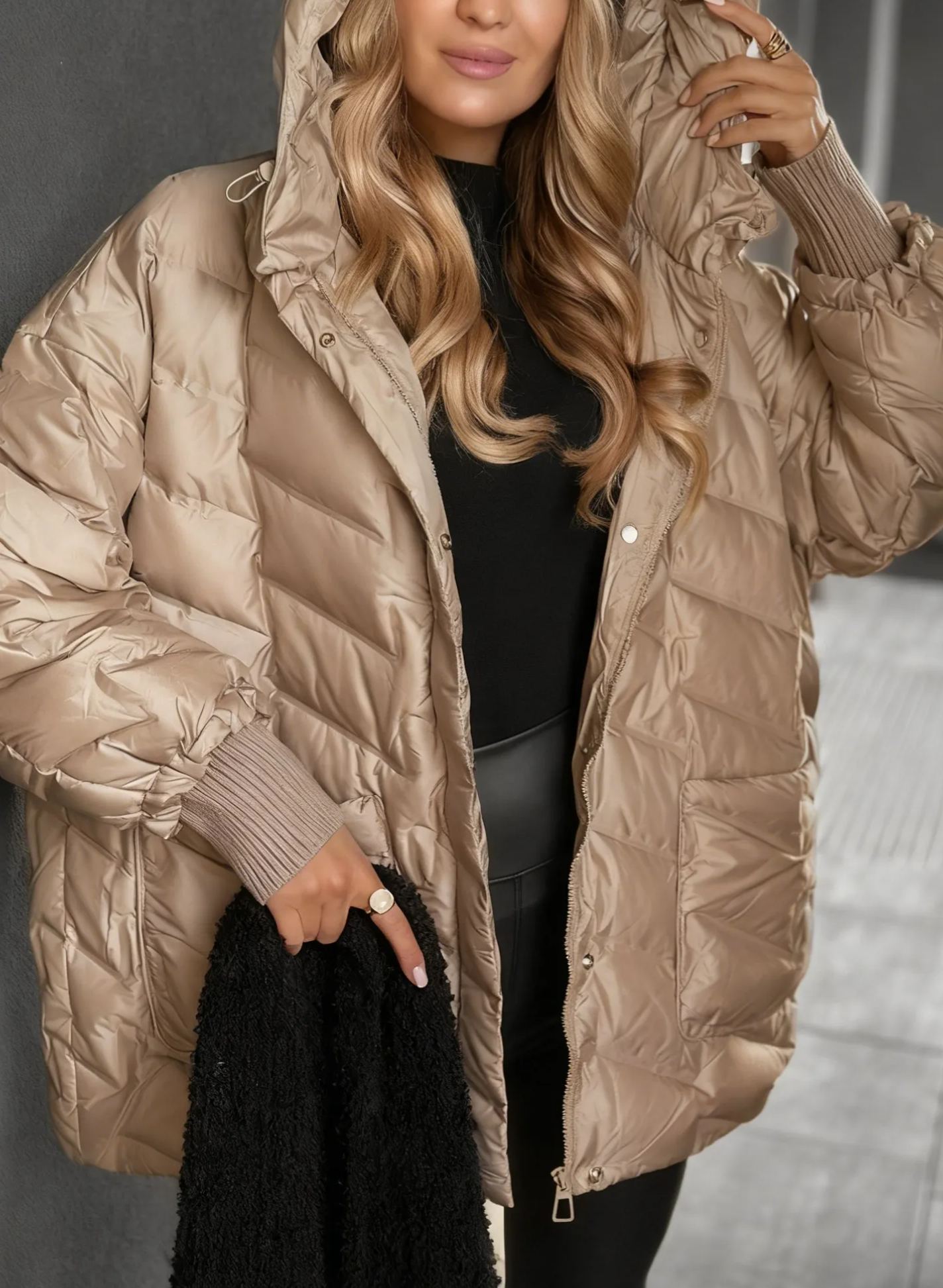 Choose Yourself Beige Hooded Down Jacket
