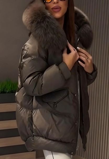 Hooded Puffer Jacket with Fur Trim