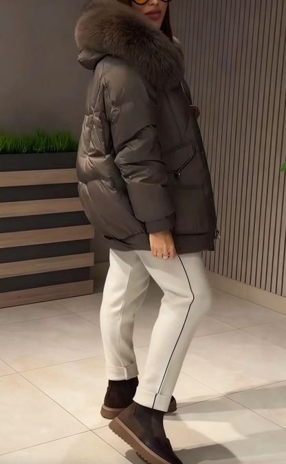 Hooded Puffer Jacket with Fur Trim