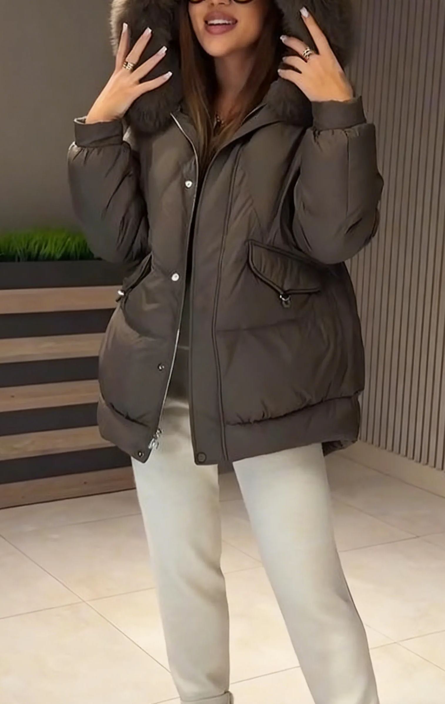 Hooded Puffer Jacket with Fur Trim