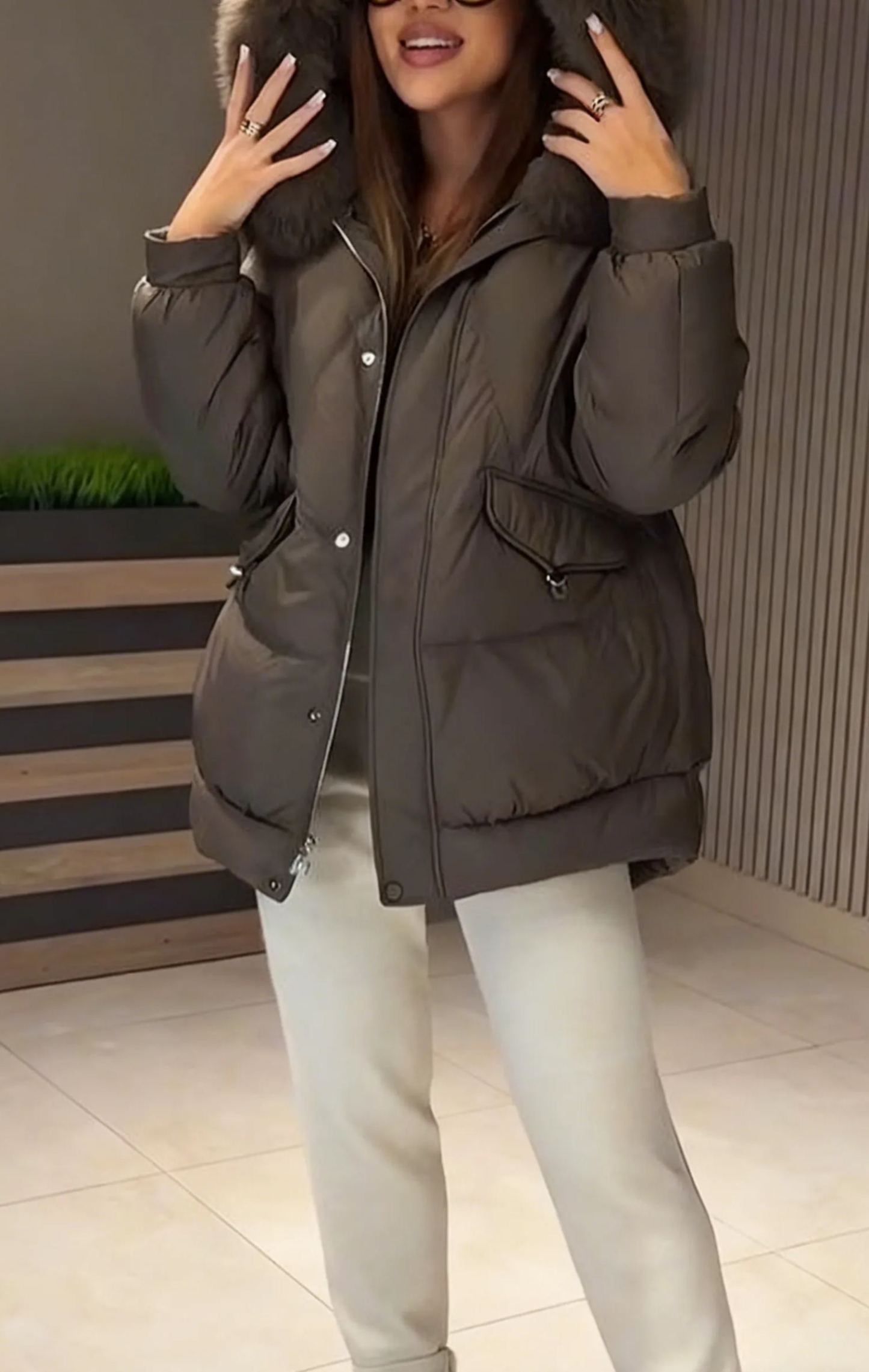 Hooded Puffer Jacket with Fur Trim