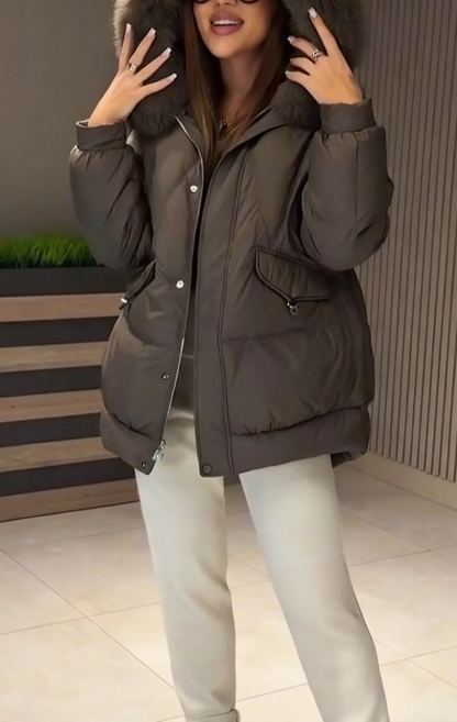 Hooded Puffer Jacket with Fur Trim