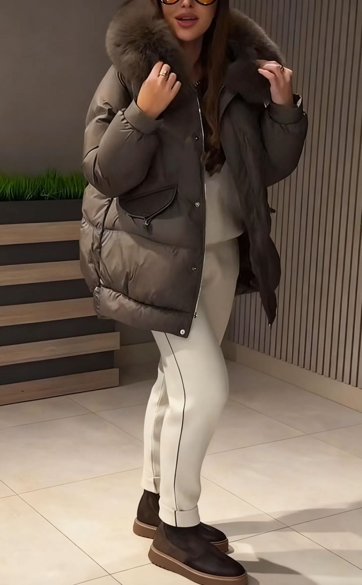 Hooded Puffer Jacket with Fur Trim