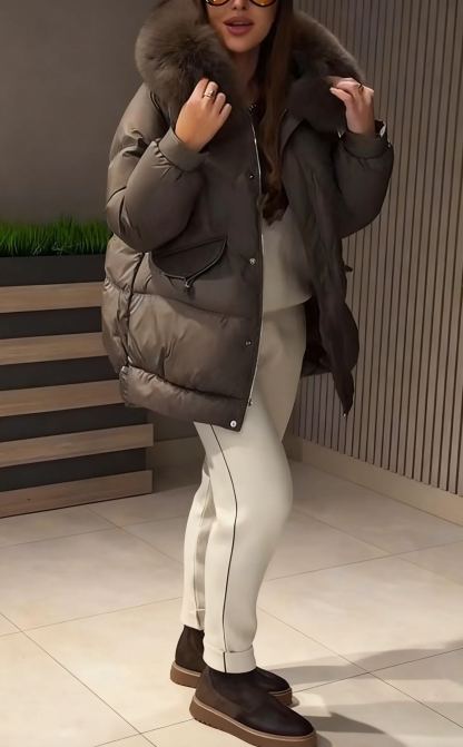 Hooded Puffer Jacket with Fur Trim