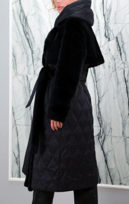 Long faux fur and down jacket combo coat