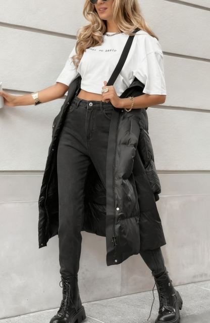 Black Long Quilted Hooded Down Jacket