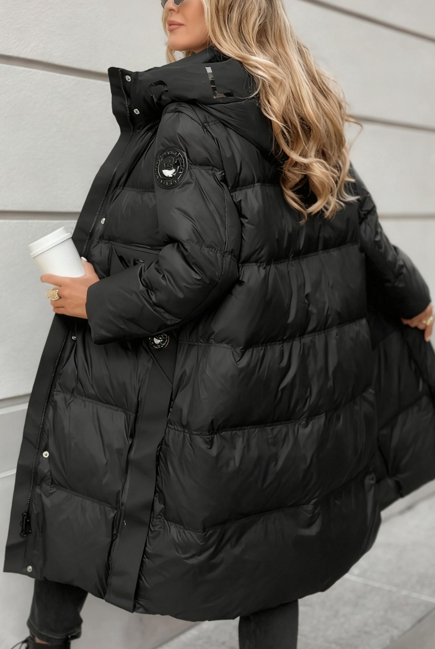 Black Long Quilted Hooded Down Jacket