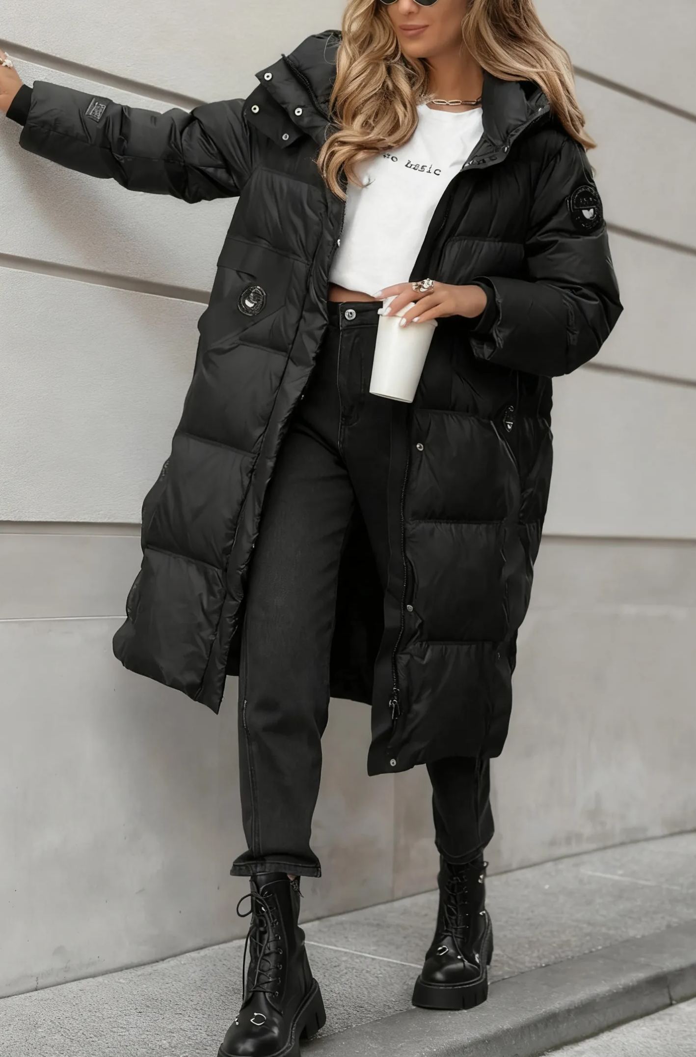 Black Long Quilted Hooded Down Jacket