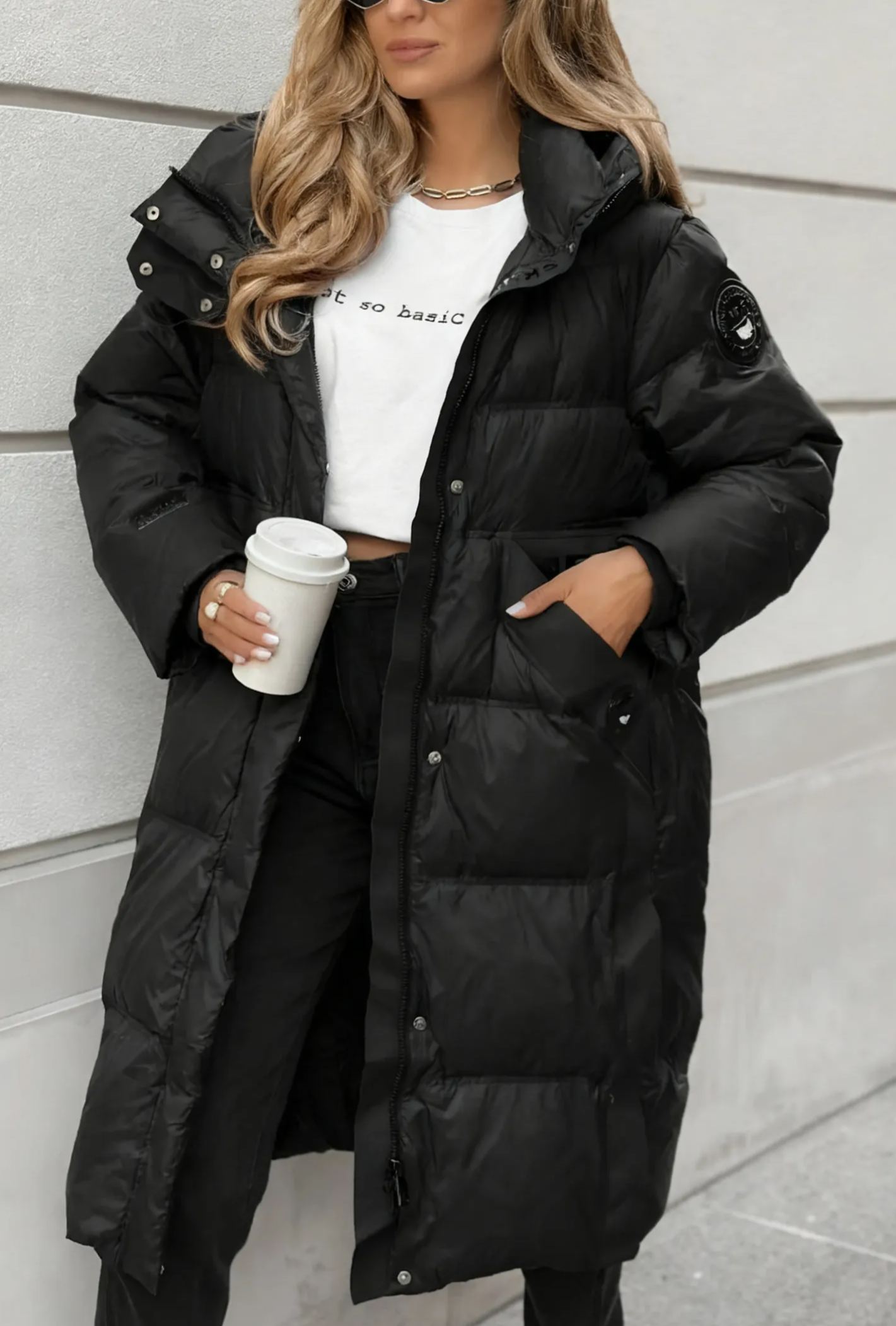 Black Long Quilted Hooded Down Jacket