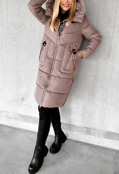 Longline Hooded Puffer Coat with Typographic Tape Trim