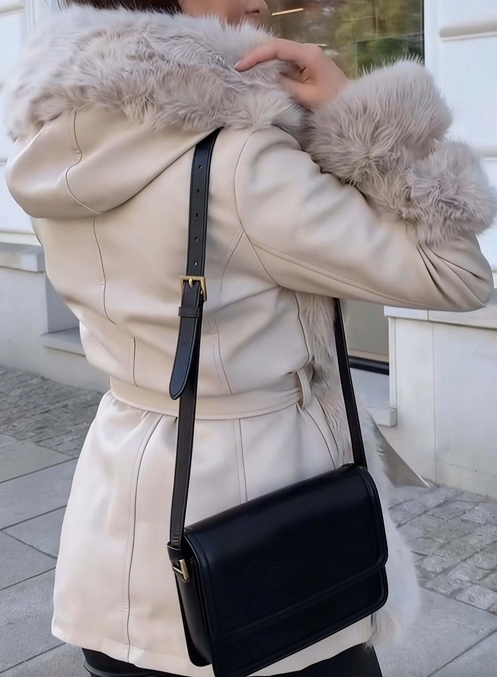 Faux Fur-Accented Belted Coat