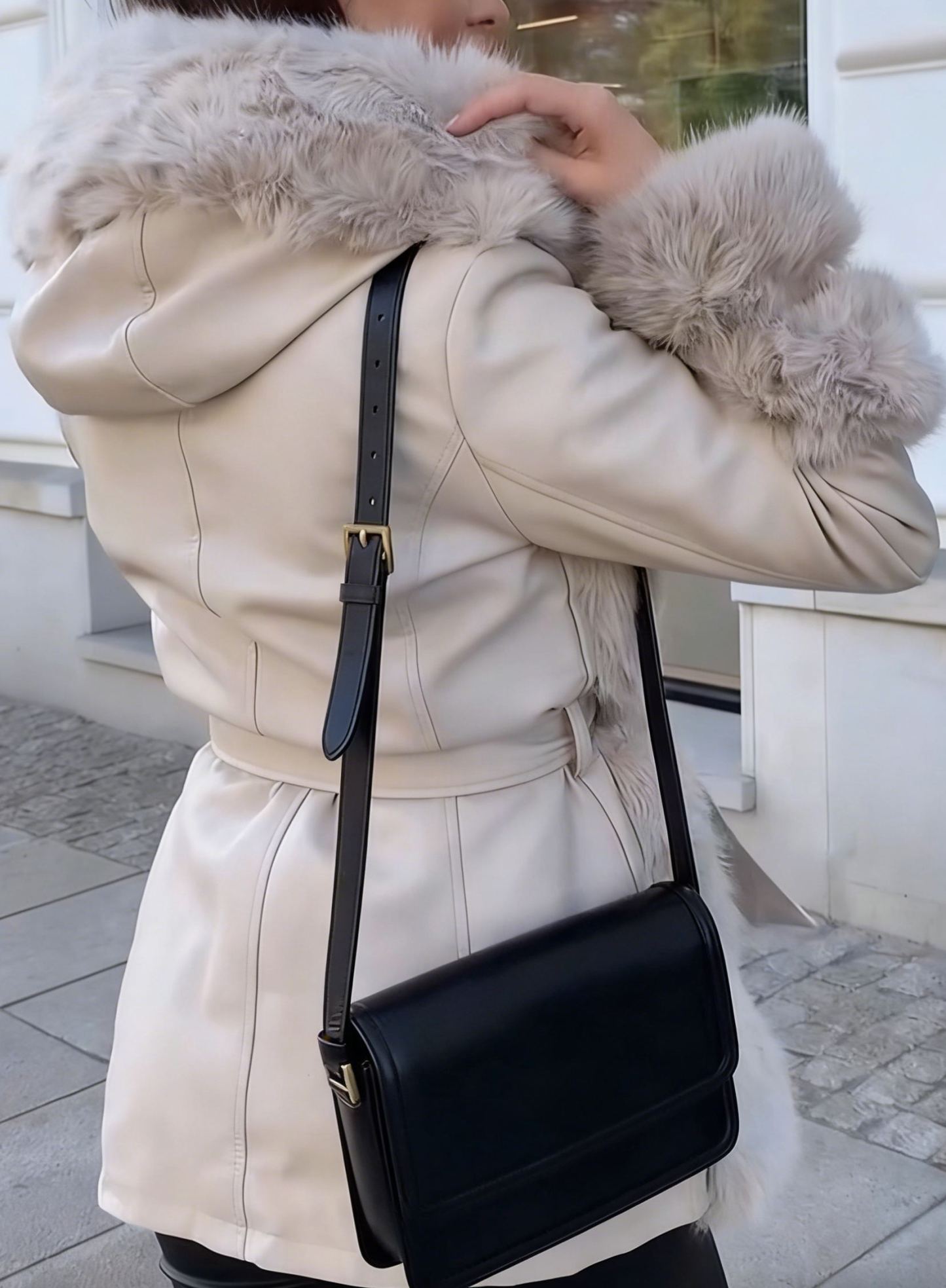 Faux Fur-Accented Belted Coat