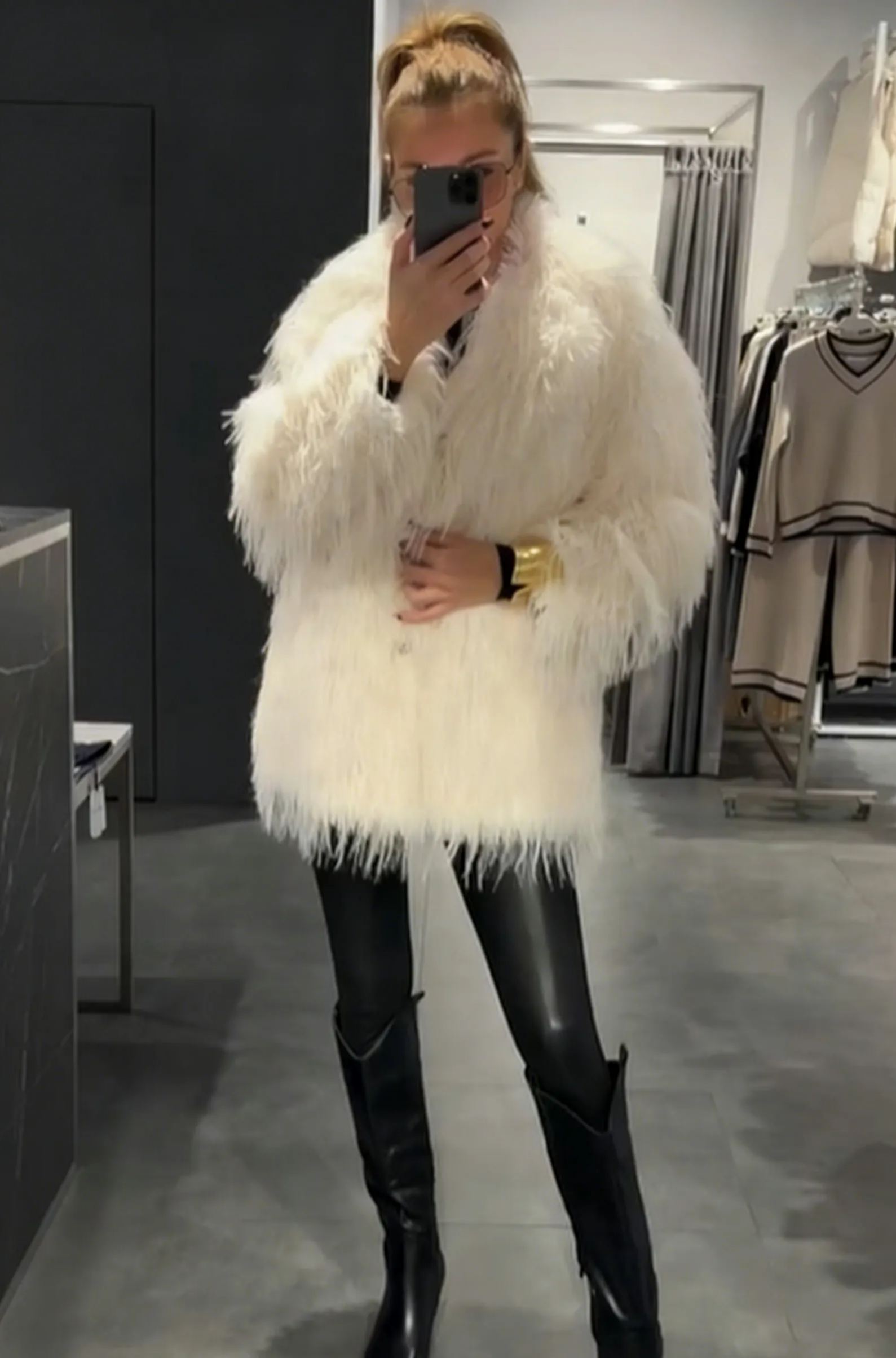 Fluffy Faux Fur Open-Front Coat