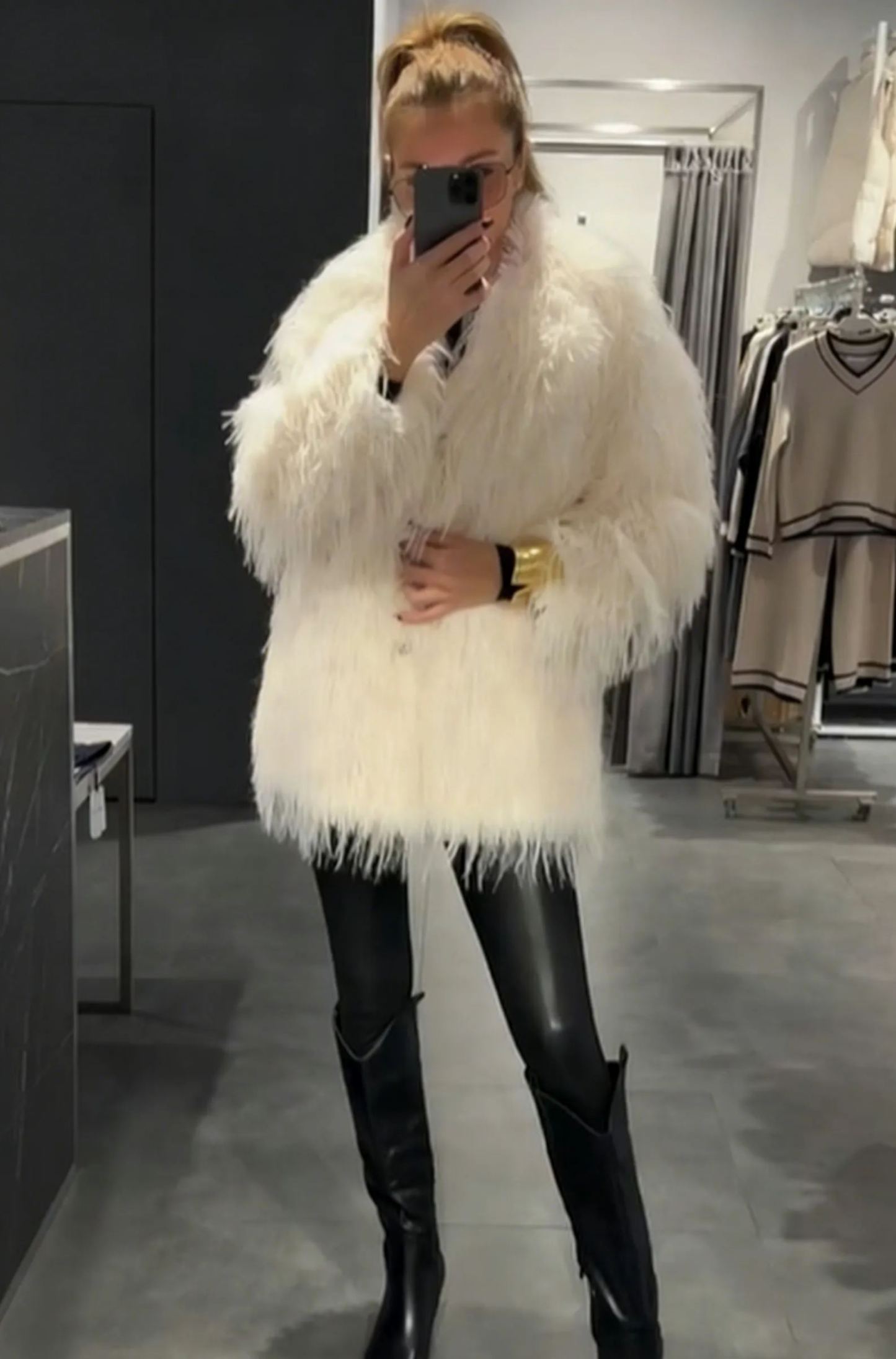Fluffy Faux Fur Open-Front Coat