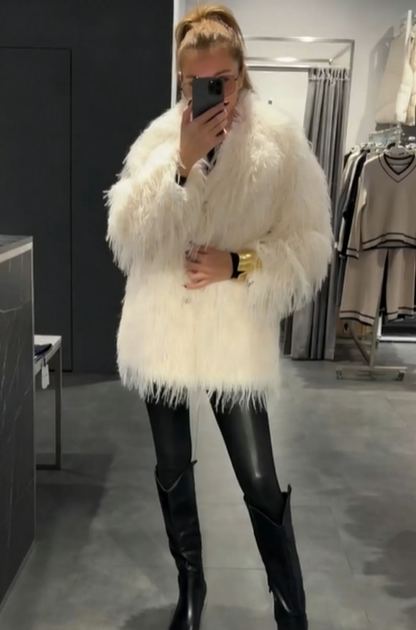 Fluffy Faux Fur Open-Front Coat