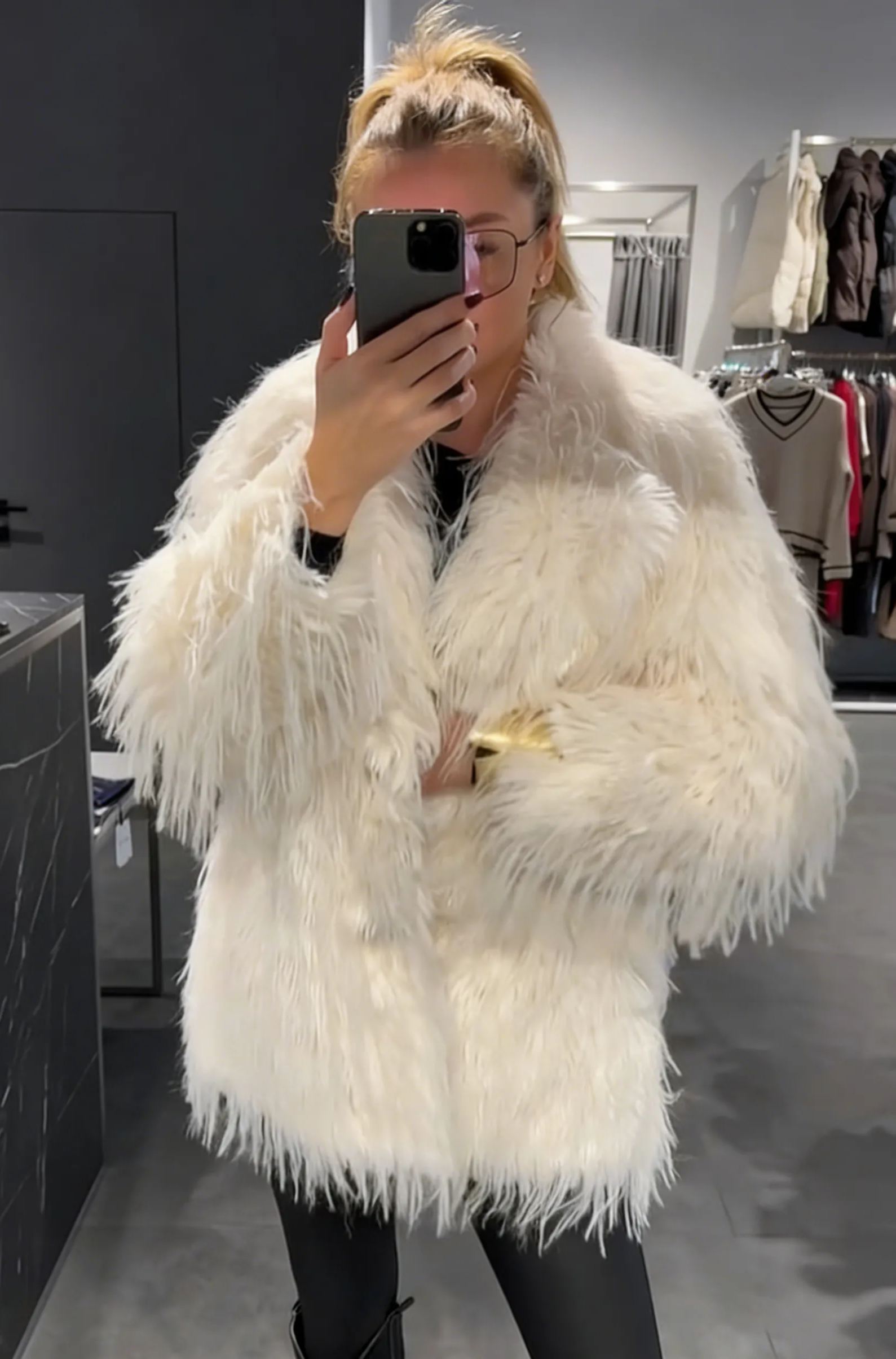 Fluffy Faux Fur Open-Front Coat