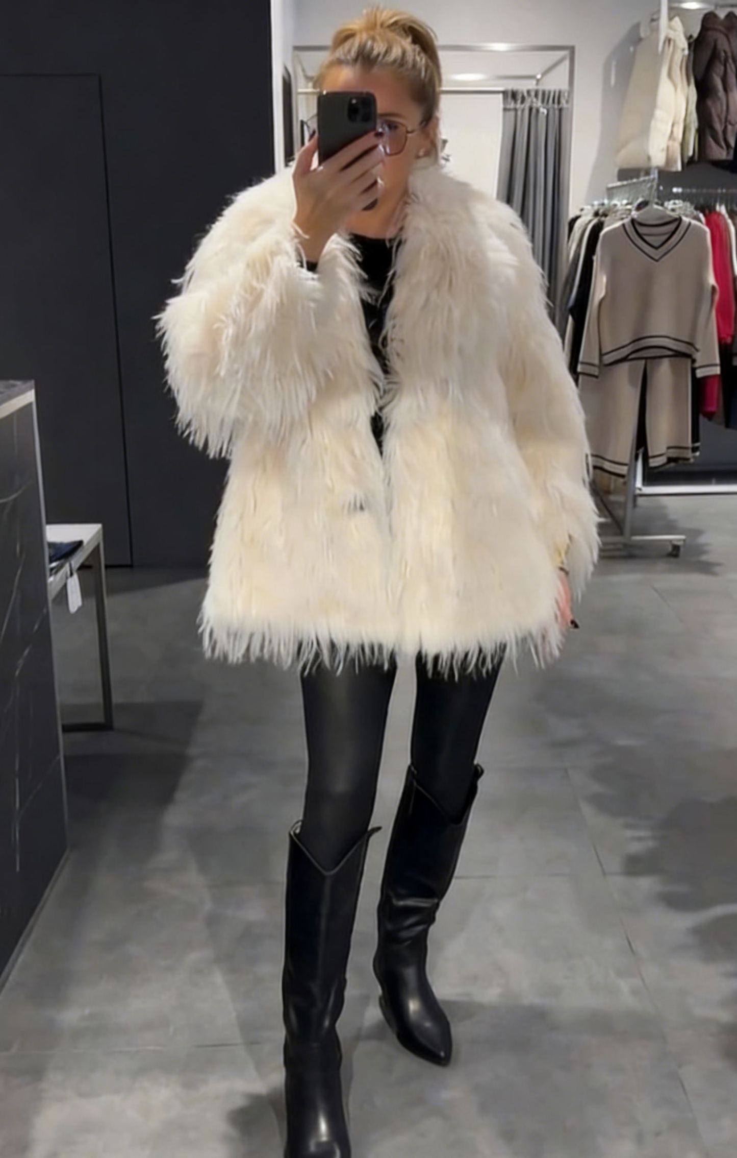 Fluffy Faux Fur Open-Front Coat