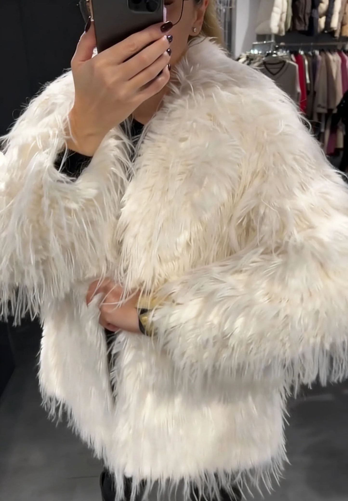 Fluffy Faux Fur Open-Front Coat