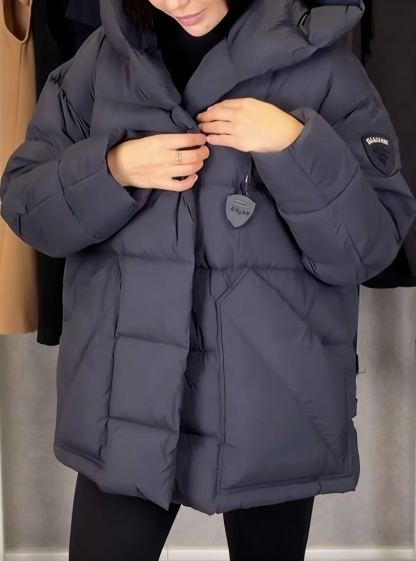 Hooded Mid-Length Puffer Coat with Magnetic Closure