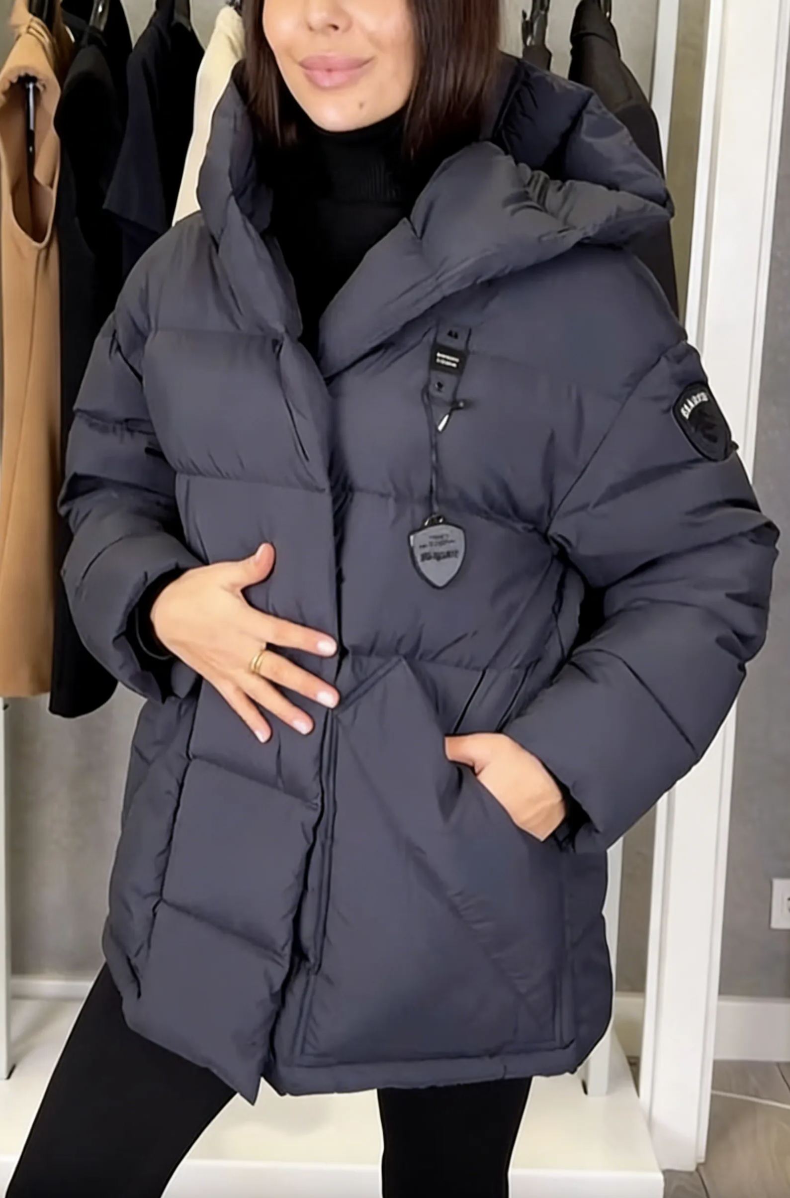 Hooded Mid-Length Puffer Coat with Magnetic Closure