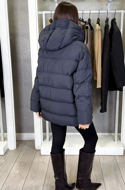 Hooded Mid-Length Puffer Coat with Magnetic Closure