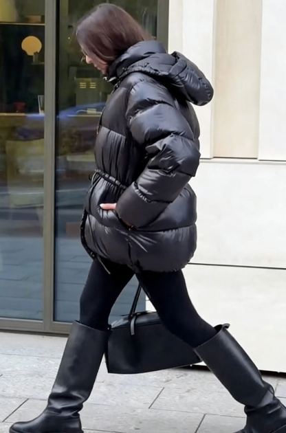 Hooded Puffer Coat with Adjustable Drawstring Waist