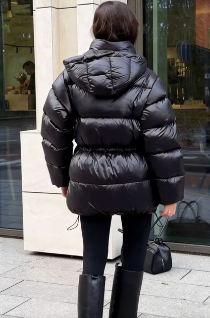 Hooded Puffer Coat with Adjustable Drawstring Waist