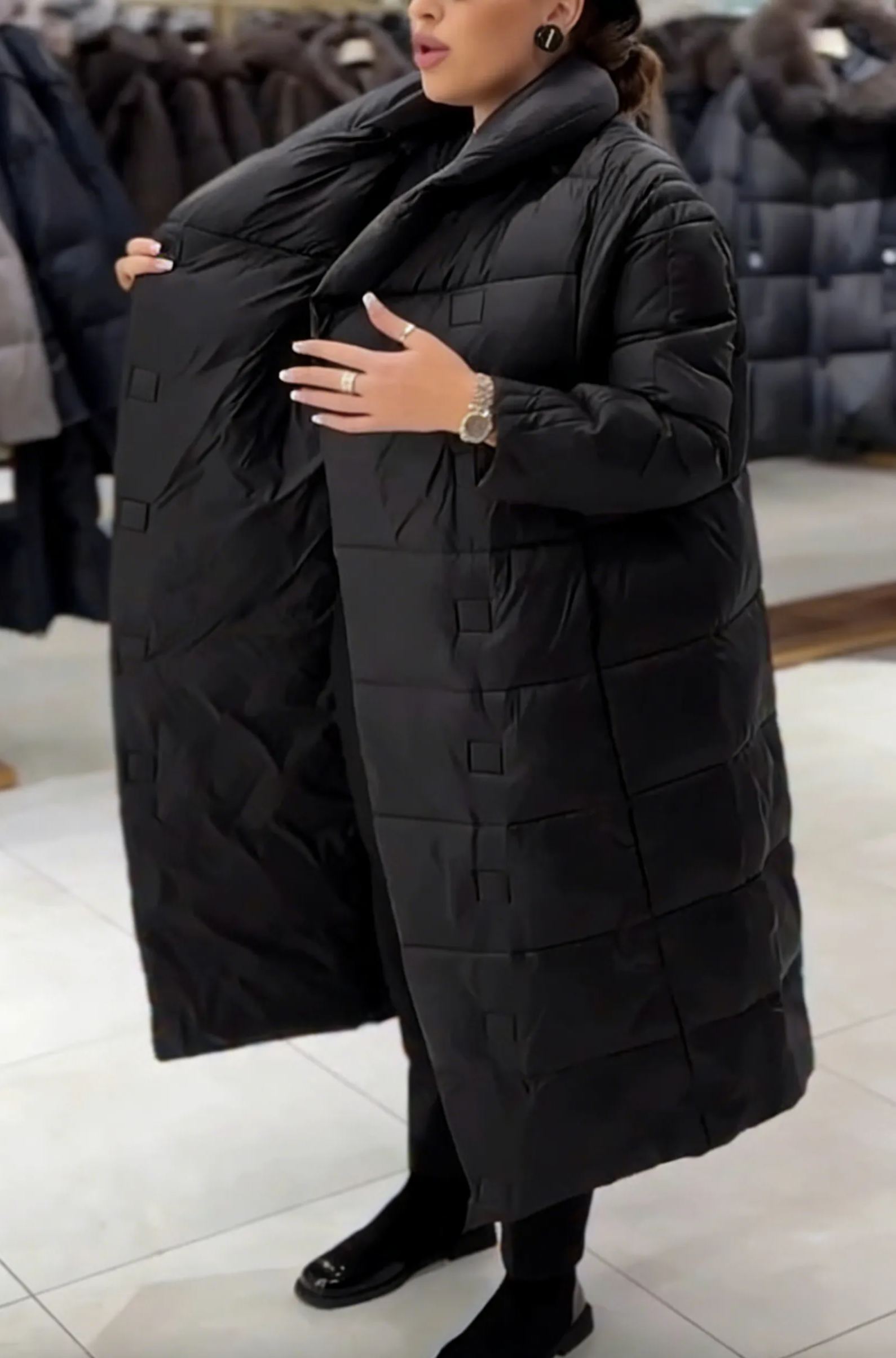 Longline Puffer Coat with Magnetic Snap Closure