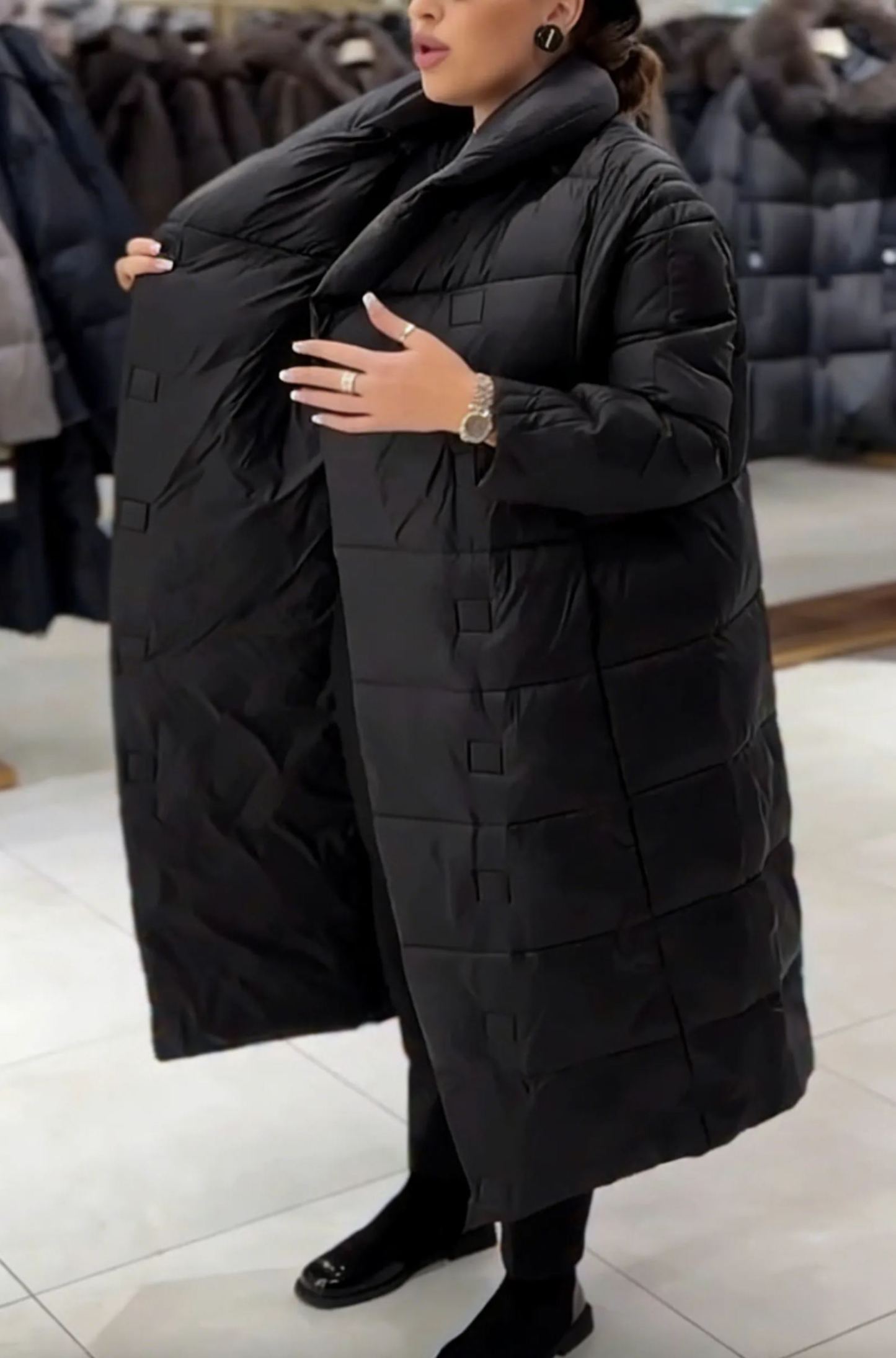 Longline Puffer Coat with Magnetic Snap Closure