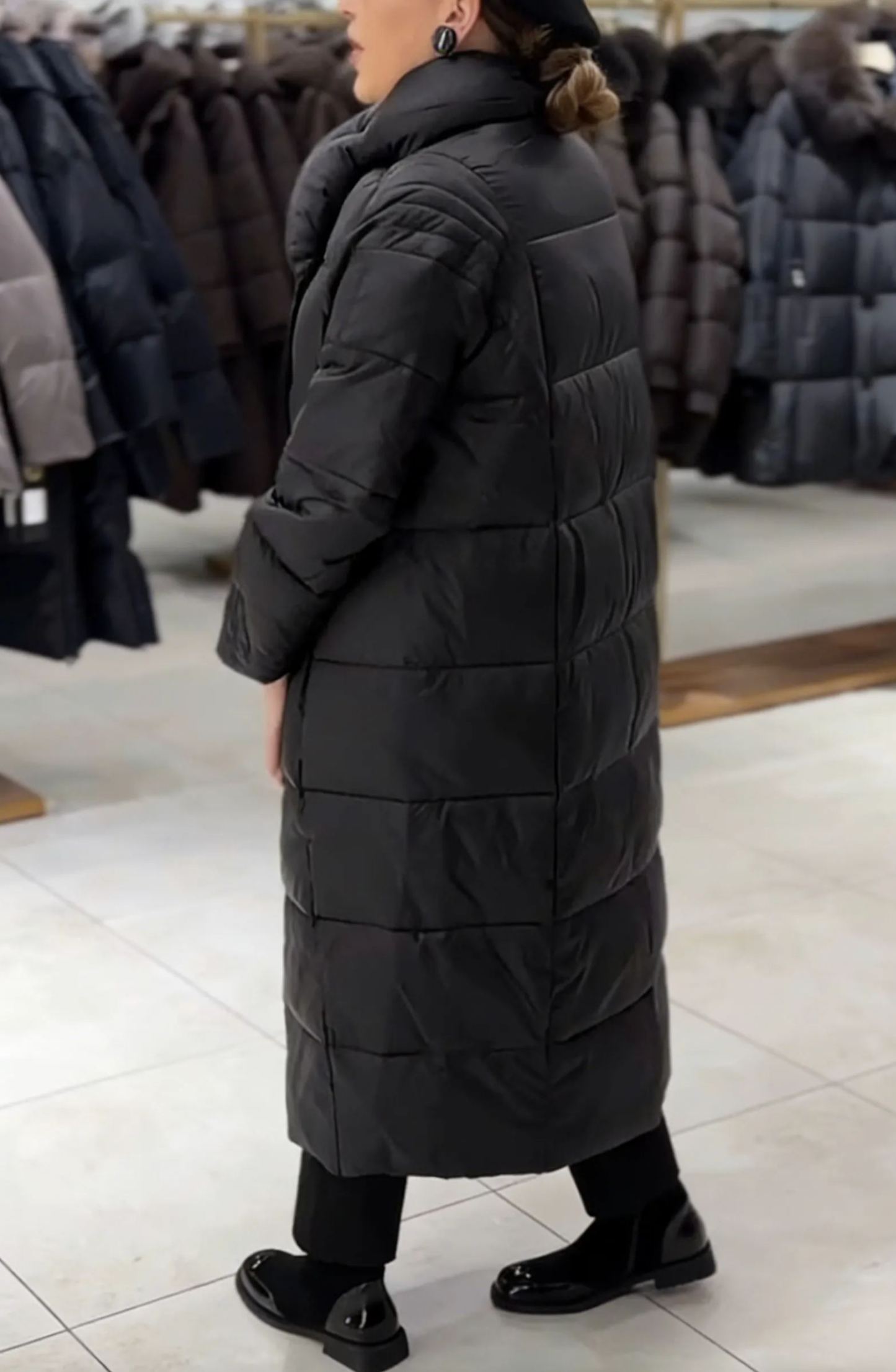 Longline Puffer Coat with Magnetic Snap Closure