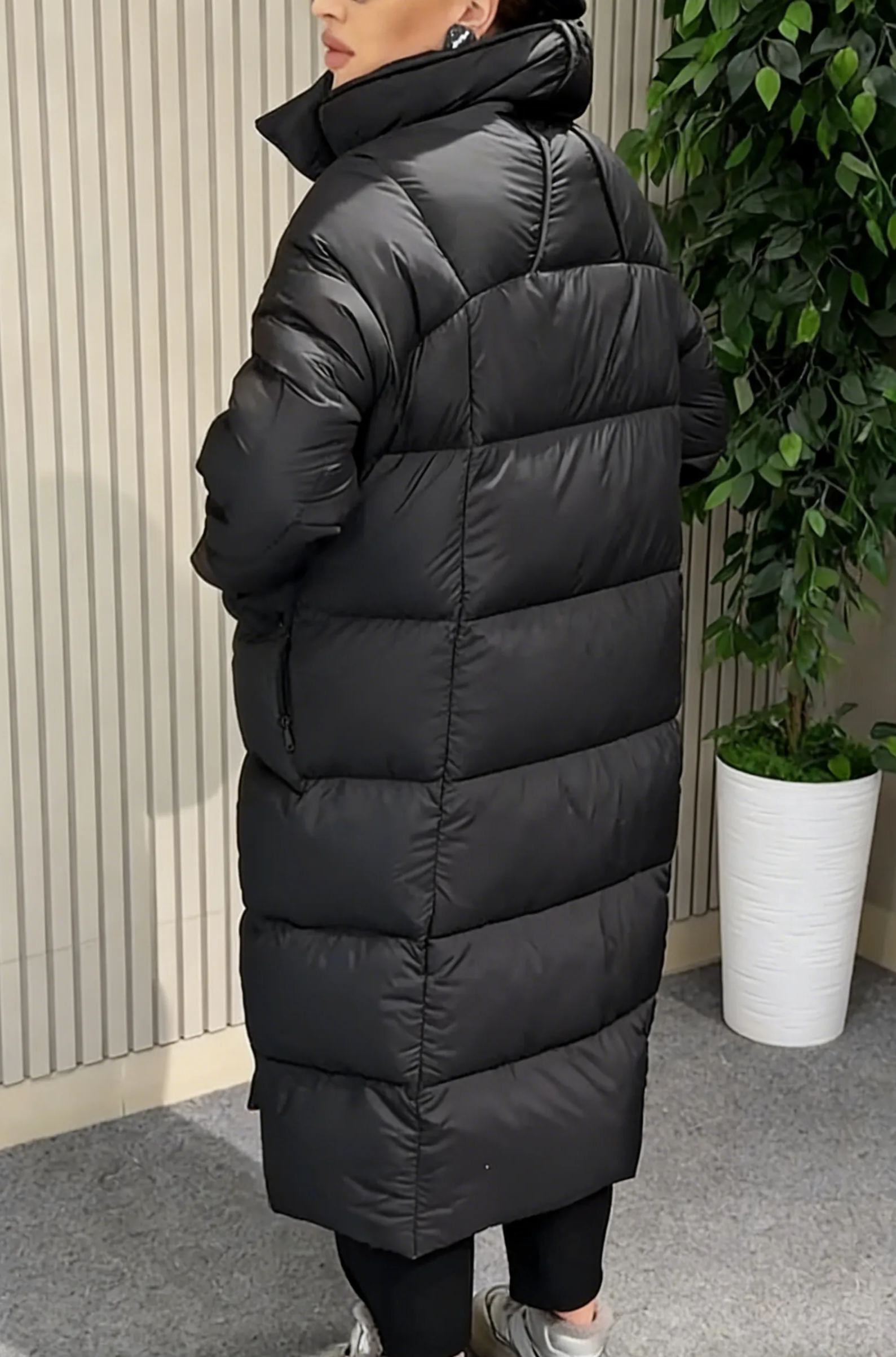 Longline Puffer Coat with Magnetic Snap & Hidden Zipper