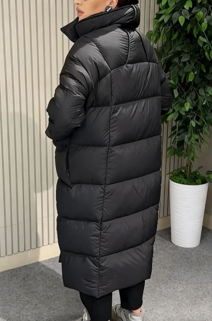 Longline Puffer Coat with Magnetic Snap & Hidden Zipper