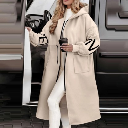 White Drawstring Hooded Coat
