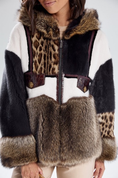 Patchwork Faux Fur Hooded Jacket