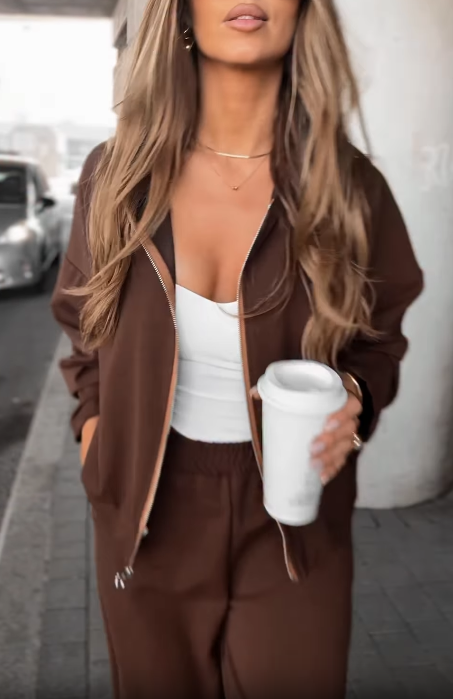 Zip - Up Jacket and Wide - Leg Pants Set
