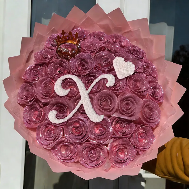 Glitter Rose Bouquet, Personalized Glittery initial Eternal Rose Bouquet