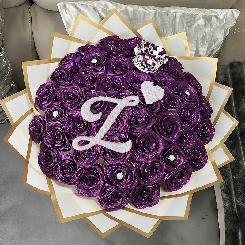 Glitter Rose Bouquet, Personalized Glittery initial Eternal Rose Bouquet