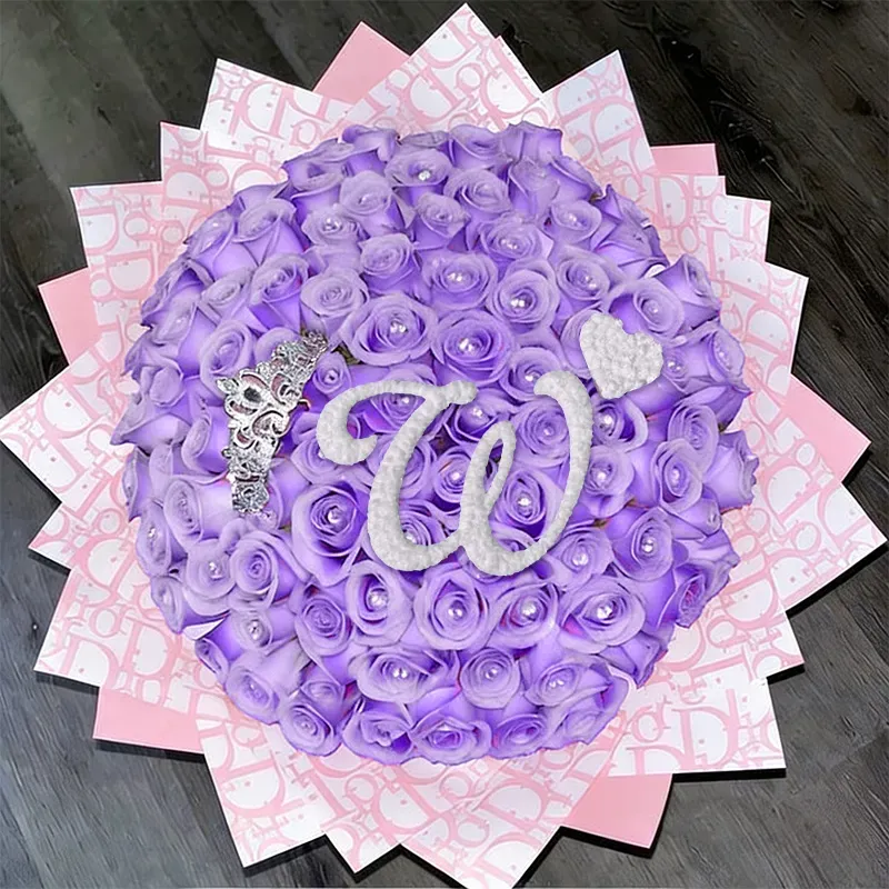 Glitter Rose Bouquet, Personalized Glittery initial Eternal Rose Bouquet