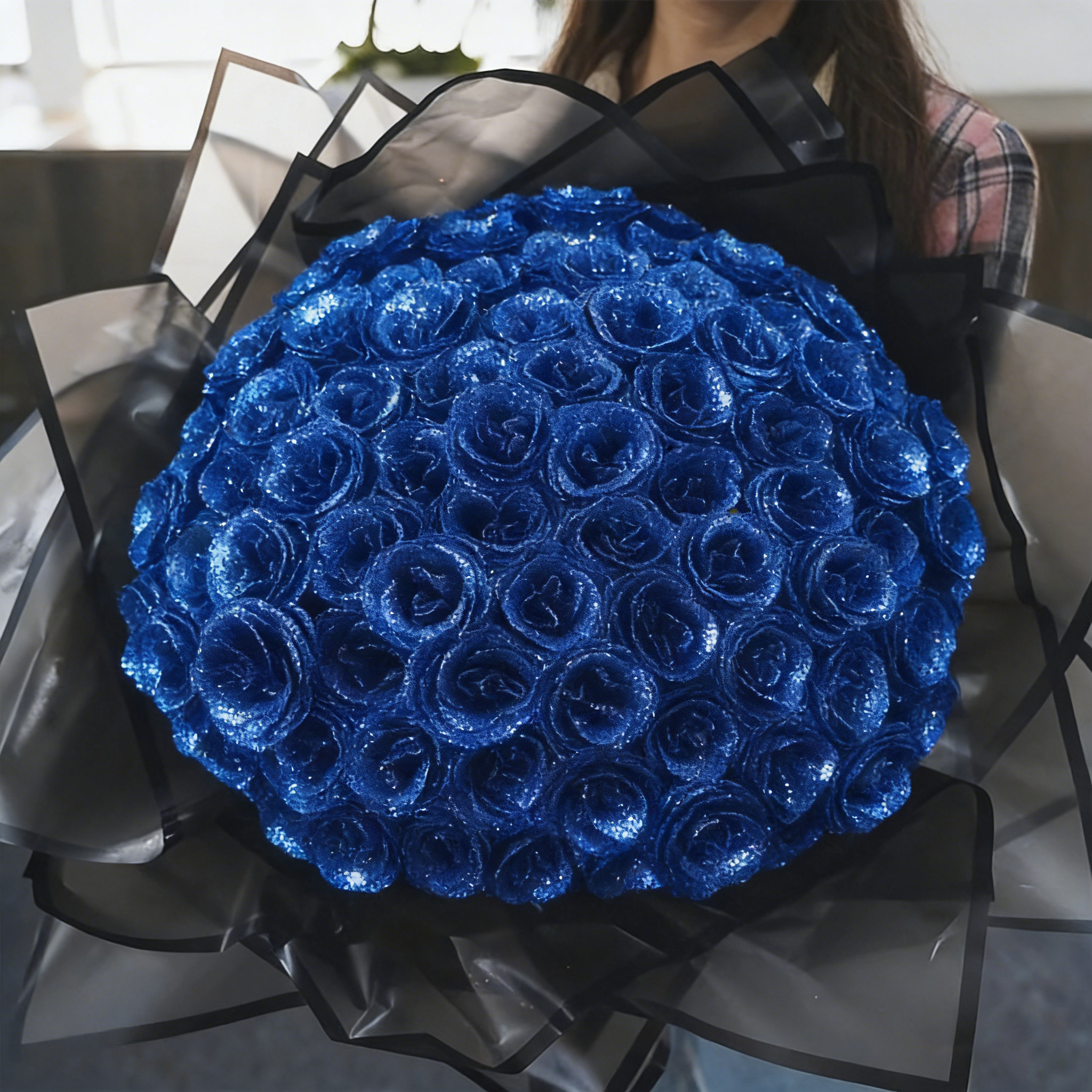 Blue Glitter Rose Bouquet-Couple Glitter Everlasting Rose Bouquet (Never Wither)