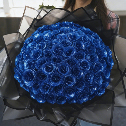 Blue Glitter Rose Bouquet-Couple Glitter Everlasting Rose Bouquet (Never Wither)