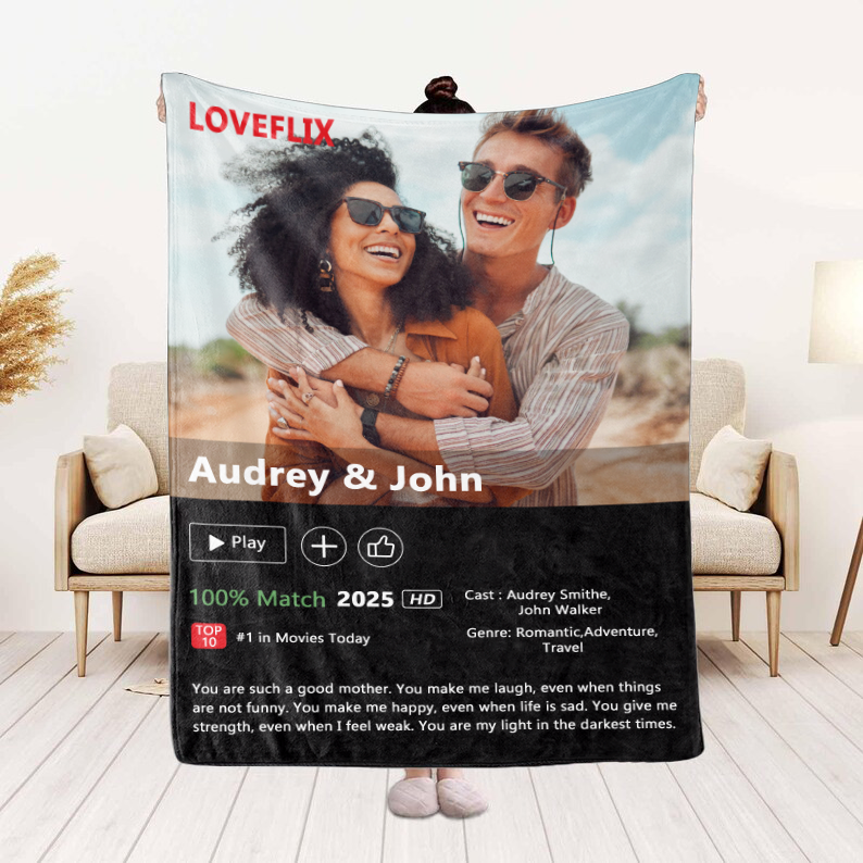 Custom LOVEFLIX Movie Photo Blanket with Your Love Story